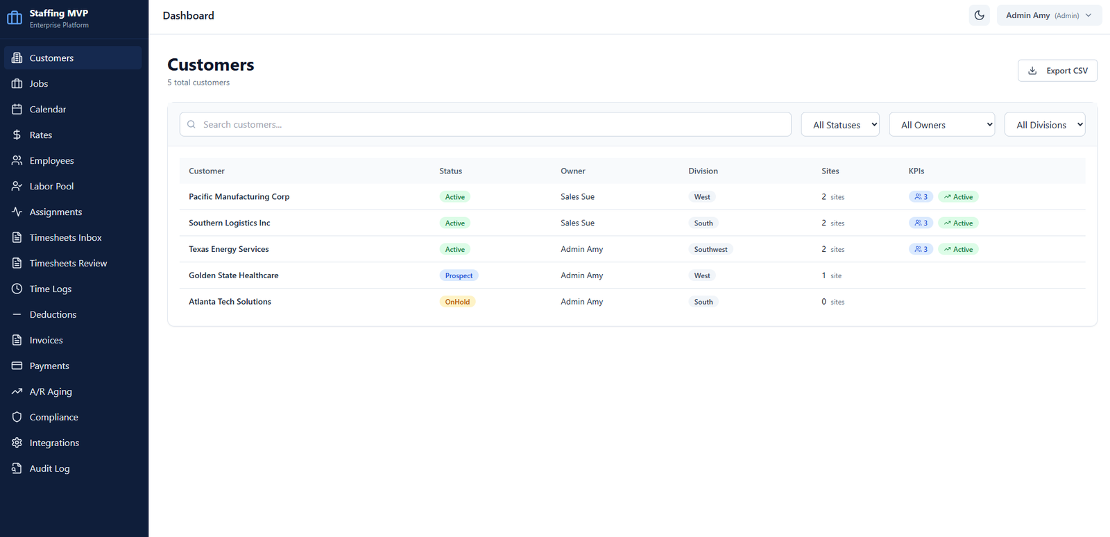 Screenshot del proyecto Staffing MVP